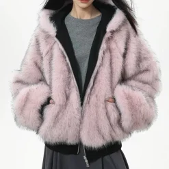 Coats & Jackets*Boogzel Clothing Y2K Fur-Lined Zip-Up Jacket Black/pink