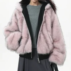 Coats & Jackets*Boogzel Clothing Y2K Fur-Lined Zip-Up Jacket Black/pink