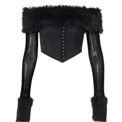 Corset Tops*Boogzel Clothing Y2K Fuzzy Off Shoulder Top Black