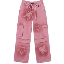Jeans*Boogzel Clothing Y2K Graffiti Star Jeans Pink