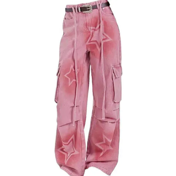 Jeans*Boogzel Clothing Y2K Graffiti Star Jeans Pink