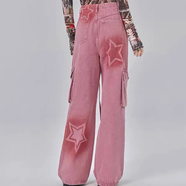 Jeans*Boogzel Clothing Y2K Graffiti Star Jeans Pink