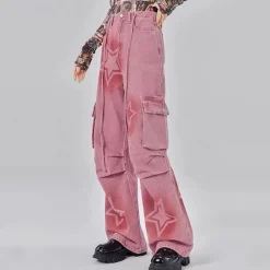 Jeans*Boogzel Clothing Y2K Graffiti Star Jeans Pink