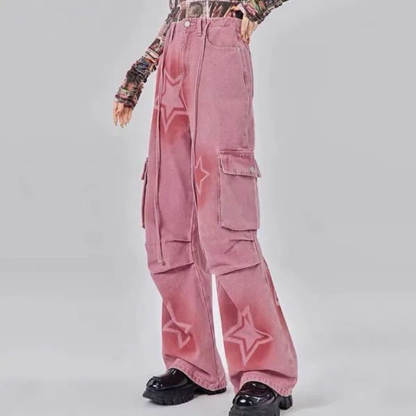 Jeans*Boogzel Clothing Y2K Graffiti Star Jeans Pink
