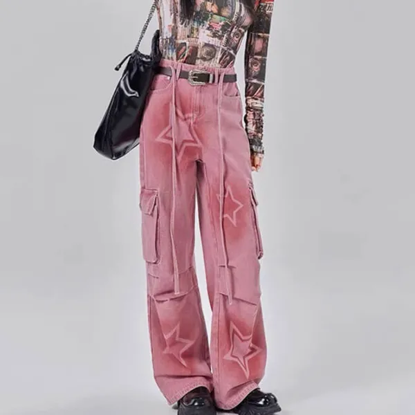 Jeans*Boogzel Clothing Y2K Graffiti Star Jeans Pink