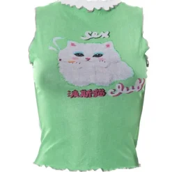 Y2K Tops*Boogzel Clothing Y2K Kitty Crop Top Green