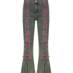 Jeans*Boogzel Clothing Y2K Lace Up Jeans Grey