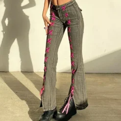 Jeans*Boogzel Clothing Y2K Lace Up Jeans Grey