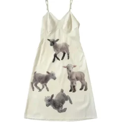 Dresses & Rompers*Boogzel Clothing Y2K Lambs Print Slip Dress White