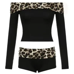 Dresses & Rompers|Shorts*Boogzel Clothing Y2K Leopard Bardot Top & Shorts Set Black