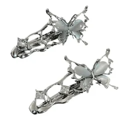Hair Accessories*Boogzel Clothing Y2K Liquid Metal Butterfly Hair Clips Silver