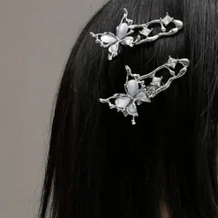 Hair Accessories*Boogzel Clothing Y2K Liquid Metal Butterfly Hair Clips Silver