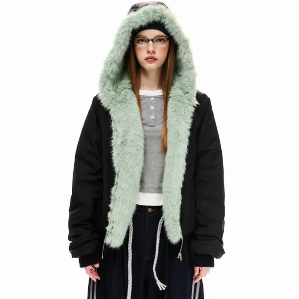 Coats & Jackets*Boogzel Clothing Y2K Mint Fur Parka Black/green