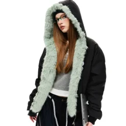 Coats & Jackets*Boogzel Clothing Y2K Mint Fur Parka Black/green