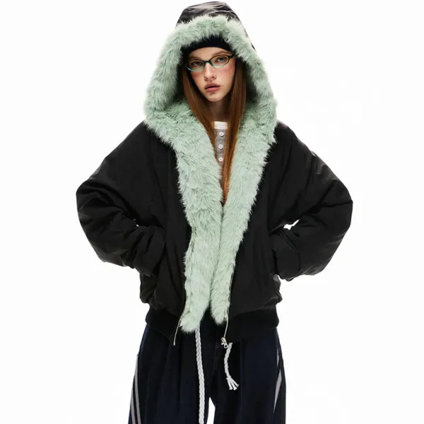 Coats & Jackets*Boogzel Clothing Y2K Mint Fur Parka Black/green