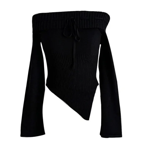 Sweaters|Long Sleeve Tops*Boogzel Clothing Y2K Off-Shoulder Knit Top