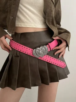 Belts & Chains*Boogzel Clothing Y2K Pink Double Heart Belt Silver/pink