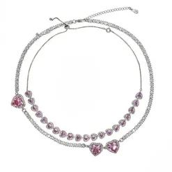 Necklaces & Chokers*Boogzel Clothing Y2K Heart Rhinestone Necklace Pink
