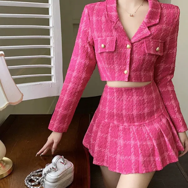 Dresses & Rompers*Boogzel Clothing Y2K Tweed Jacket & Skirt Co-Ord Pink