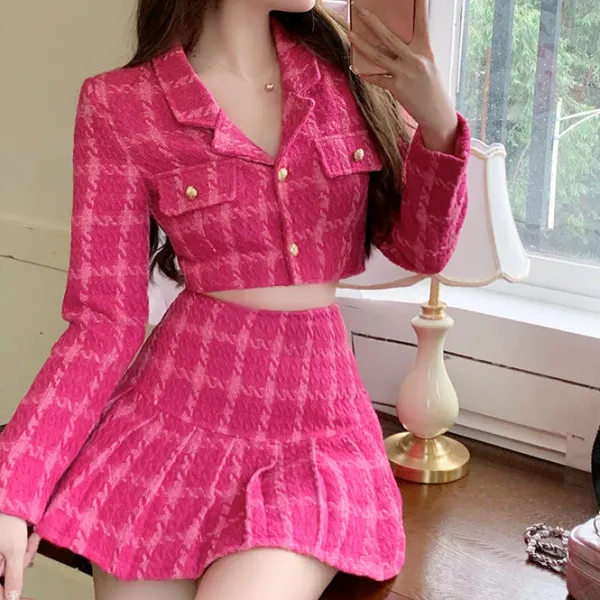 Dresses & Rompers*Boogzel Clothing Y2K Tweed Jacket & Skirt Co-Ord Pink