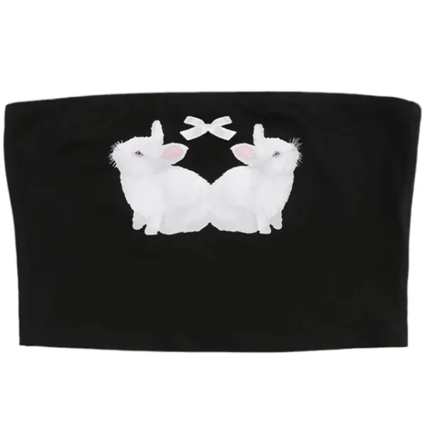 Y2K Tops|Crop Tops*Boogzel Clothing Y2K Rabbit Print Tube Top Black