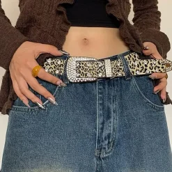 Belts & Chains*Boogzel Clothing Y2K Rhinestone Belt Leopard