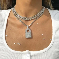 Necklaces & Chokers*Boogzel Clothing Y2K Rhinestone Lock Necklace