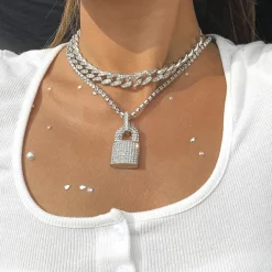 Necklaces & Chokers*Boogzel Clothing Y2K Rhinestone Lock Necklace