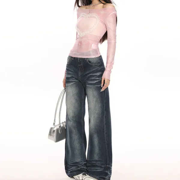 Y2K Tops|Long Sleeve Tops*Boogzel Clothing Y2K Ruffled Heart Long Sleeve Top Pink