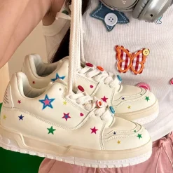 Aesthetic Sneakers*Boogzel Clothing Y2K Star Sneakers White