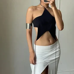 Y2K Tops|Crop Tops*Boogzel Clothing Y2K Star-Shaped Backless Top Black