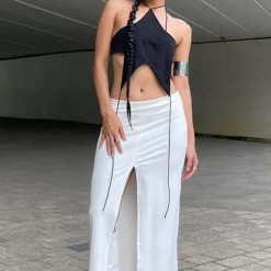 Y2K Tops|Crop Tops*Boogzel Clothing Y2K Star-Shaped Backless Top Black