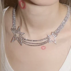 Necklaces & Chokers*Boogzel Clothing Y2K Style Crystal Star Necklace Silver
