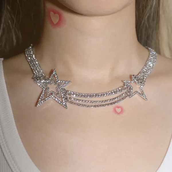 Necklaces & Chokers*Boogzel Clothing Y2K Style Crystal Star Necklace Silver