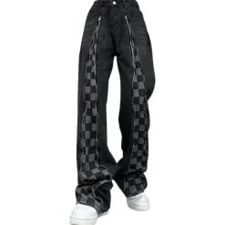 Jeans*Boogzel Clothing Zip Up Checker Jeans Black
