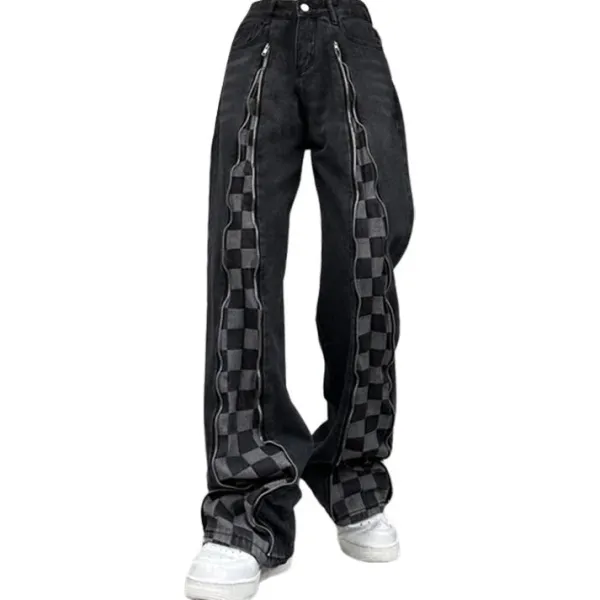 Jeans*Boogzel Clothing Zip Up Checker Jeans Black