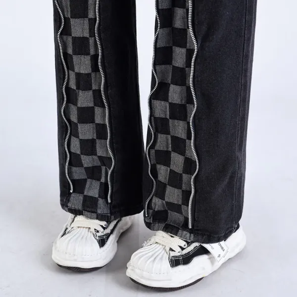 Jeans*Boogzel Clothing Zip Up Checker Jeans Black