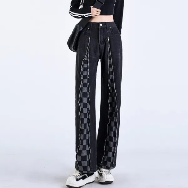 Jeans*Boogzel Clothing Zip Up Checker Jeans Black