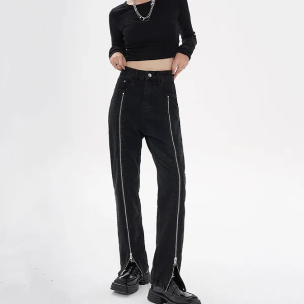 Jeans*Boogzel Clothing Zip Up Leg Grunge Jeans Black