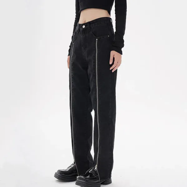 Jeans*Boogzel Clothing Zip Up Leg Grunge Jeans Black